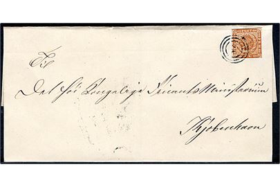 4 sk. 1854 udg. på brev annulleret med nr.stempel 58 og på bagsiden sidestemplet antiqua Roeskilde d. 27.7.1856 til Kjøbenhavn.