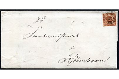 4 sk. 1854 udg. på brev annulleret med nr.stempel 30 og på bagsiden sidestemplet antiqua Horsens d. 2.10.1859 til Kjøbenhavn.