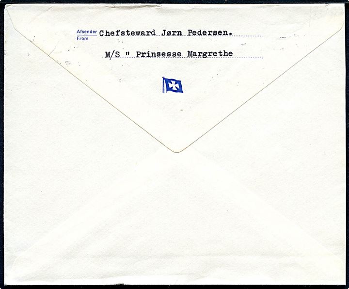90 øre FAO udg. single på brev fra sømand ombord på M/S Prinsesse Margrethe fra Oslo d. 8.10.1963 til Hamburg, Tyskland.
