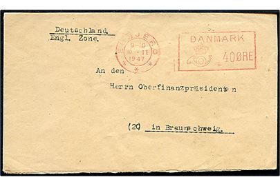 40 øre posthusfranko frankeret flygtningebrev Esbjerg d. 10.2.1947 til Braunschweig, Tyskland. Sendt fra tysk flygtning i Oksbøl. 