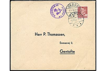 20 øre Fr. IX på filatelistisk brev annulleret Varde d. 6.5.1950 og 9.5.1950 og sidestemplet med posthornstempel ROUSTHØJE pr. VARDE til Gentofte.