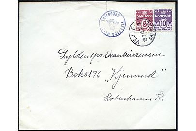 5 øre og 10 øre Bølgelinie på brev annulleret med bureaustempel Vejle - Grindsted T.7 d. 29.2.1940 (Skuddag) og sidestemplet med posthornstempel VINGSTED MØLLE / BREDSTEN) til København.