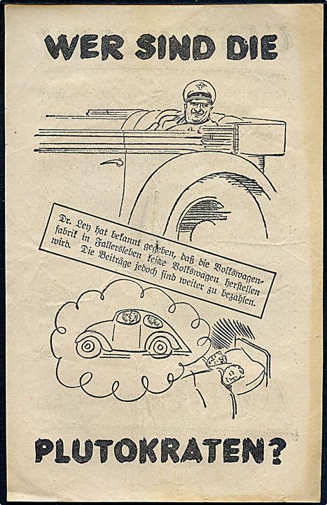 Britisk propaganda flyveblad GESTAPOLEN - Wer sind die Plutokraten? nedkastet af Royal Air Force over Tyskland ca. 1942. Formular 333.