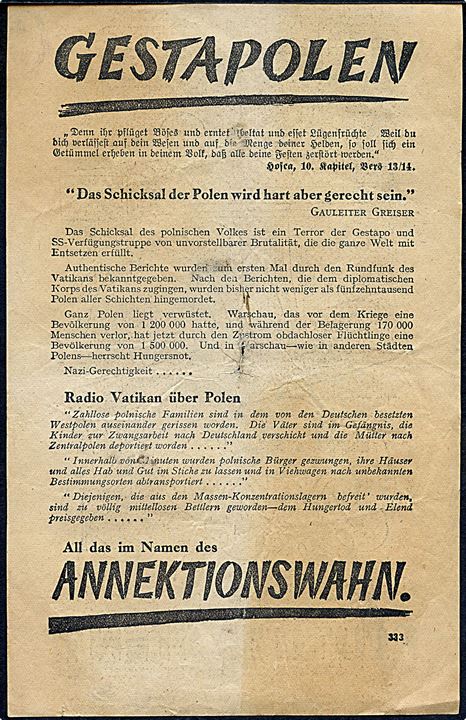 Britisk propaganda flyveblad GESTAPOLEN - Wer sind die Plutokraten? nedkastet af Royal Air Force over Tyskland ca. 1942. Formular 333.