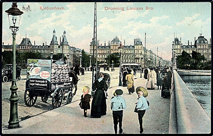 Købh., Dr. Louises Bro med hestevogn med reklame for Otto Mønsteds Margarine. E. H. Lorenzen & Co. u/no.