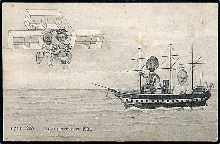Købh., Røde Kro Sommerrevy en 1909 med flyvemaskine og skib. No. 19354.