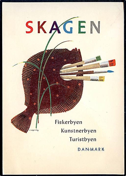 Viggo Vagnby: Skagen Fiskerbyen / Kunstnerbyen / Turistbyen. Efter turistplakat - Einer Nielsen u/no.