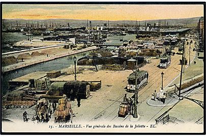 Frankrig, Marseille, Vue generale des Bassins de la Joliette med sporvogne. No. 15.