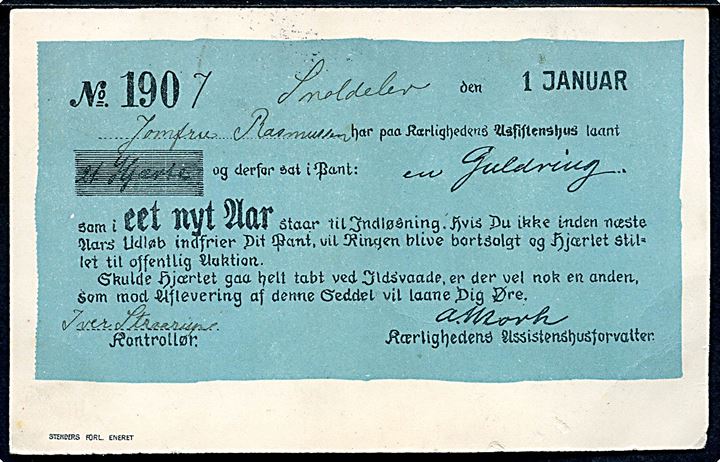 Nytårskort for 1907. Stenders u/no. Anvendt med 5 øre Chr. IX, annulleret med Stjernestempel GRÆNGE samt julemærke 1906. Sidestempel Nykøbing Falster d. 29.12.1906 sendt lokalt. 