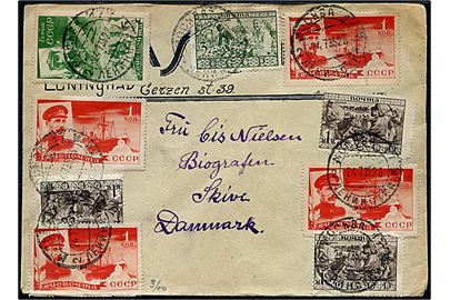 1 kop. (4), 5 kop. Redning af Tjeljuskin ekspeditionen og andre på brev fra Moskva d. 24.7.1935 til Skive, Danmark.