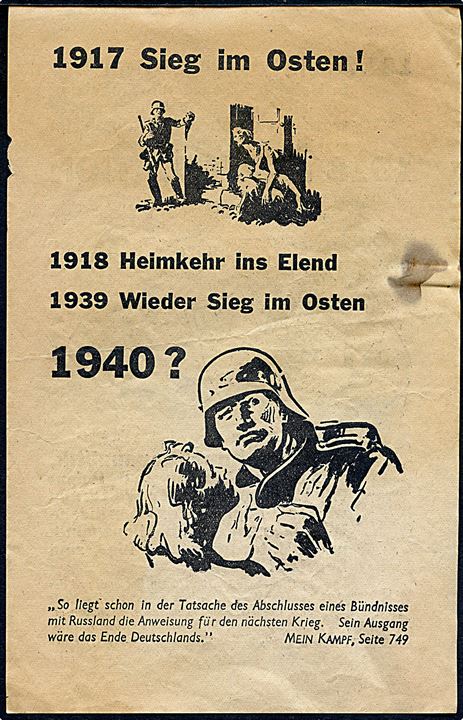 Britisk propaganda flyveblad 1917 Sieg im Osten ! / 1940 ? nedkastet af Royal Air Force over Tyskland. Formular 337.