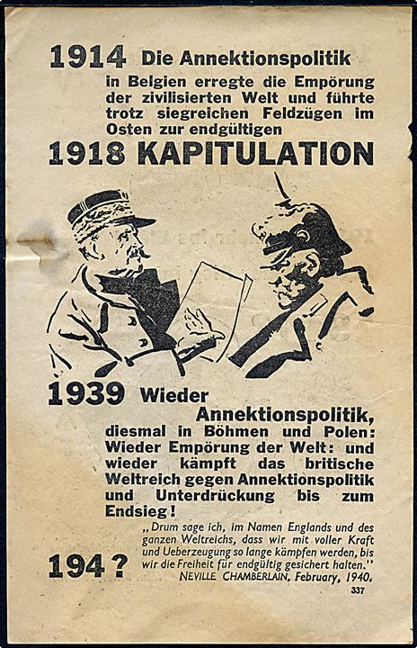 Britisk propaganda flyveblad 1917 Sieg im Osten ! / 1940 ? nedkastet af Royal Air Force over Tyskland. Formular 337.