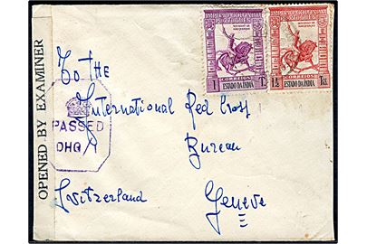 Portugisisk Indien. 1 E. og 1½ E. på brev fra Nova Goa 1944 til Internationalt Rode Kors i Geneve, Schweiz. Formodentlig fra interneret italiensk sømand fra handelsskibet S/S Anfora som blev sænket i 1943. Åbnet af indisk censur.
