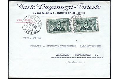 Triest Zone A: 60 l. Marco Polo AMG-FTT provisorium i parstykke på brev fra Trieste d. 22.9.1954 til Axelborg, København, Danmark.