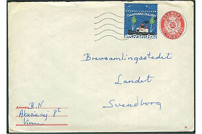 30 øre helsagskuvert (fabr. 76) med Julemærke 1957 fra Virum d. 18.11.1957 til Landet brevsamlingssted pr. Svendborg.