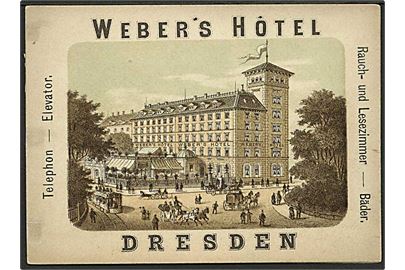 Reklamekort fra Weber's Hotel i Dresden, Tyskland. U/no.