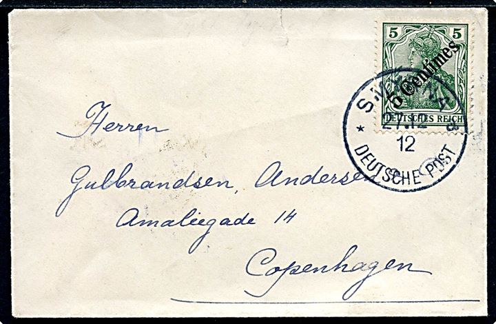 5 Centimes/5 pfg. Germania Provisorium single på lille tryksag stemplet Smyrna Deutsche Post d. 27.12.1912 til København, Danmark.