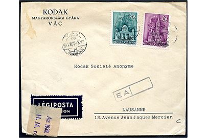 30 f. og 40 f. på luftpostbrev fra Vac d. 2.11.1942 til Lausanne, Schweiz. Åbnet af ungarsk censur.