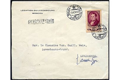 40 kop. A. S. Gribojedow single på brev fra Luxembourgs Legation i Moskva d. 5.4.1954 via Bruxelles til Luxembourg. 