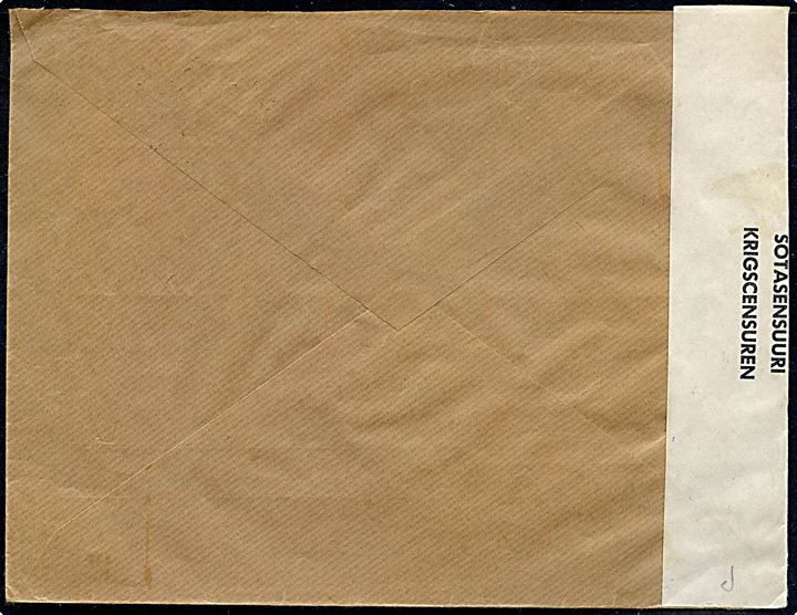 1 1/4 mk. + 15 pen. Røde Kors udg. (2) på Feltpostkuvert fra soldat ved KpK 27 A.R. 7894 annulleret med svagt stempel d. 30.3.1940 til Herning, Danmark. Åbnet af finsk censur.