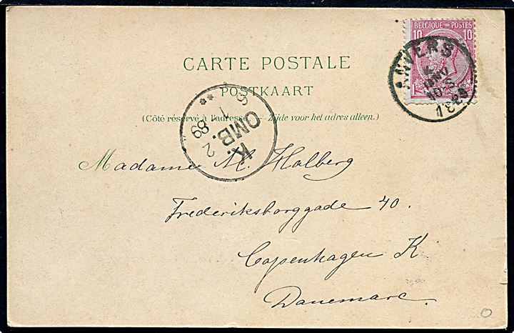 Belgien. Panorama over havnen i Anvers. Nytårskort dateret 4.1.1889. Meget tidligt postkort. Dietrich & Cie. u/no.