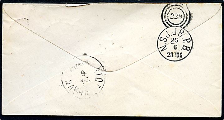 4 sk. Tofarvet på brev annulleret med nr.stempel 206 og sidestemplet lapidar VI Holte d. 26.6.1872 via 229/N.SJ.JB.P.B. til Kjøbenhavn.