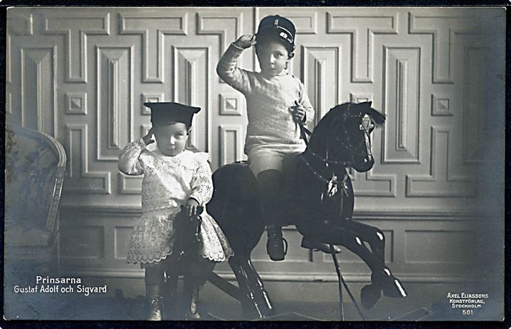 Prinserne Gustav Adolf og Sigvard. Fotokort af Axel Eliasson no. 501.