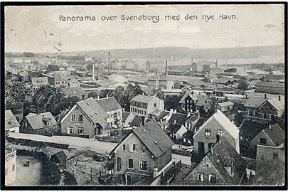 Svendborg. Panorama over byen med den nye havn. H. Udbye no. 166 (10630). Anvendt 1920.
