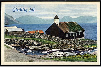 Funning. Parti med kirken. Anvendt på Færøerne med Barnaheim mærke. 