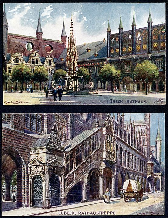 Charles E. Flower. Lübeck 5 kort med forskellige bygninger. Tuck serie no. 771. 