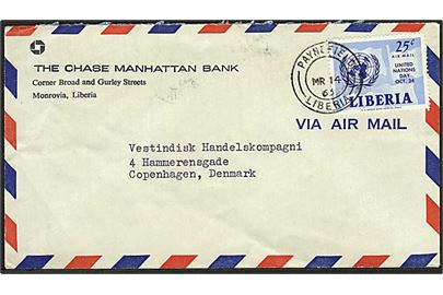 25 c. FN dag single på luftpostbrev fra Payne Field d. 14.3.1963 til København, Danmark.