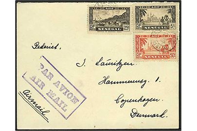 Senegal. 5.75 gr. blandingsfrankeret luftpostbrev fra Dakar ca. 1937 til København, Danmark. Fra sømand ombord på M/S Australien Reefer.