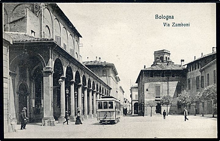 Bologna. Via Zamboni med sporvogn. G. Modiane & Co. no. 12244.