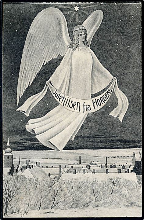 Carl Røgind: Julehilsen fra Horsens med engel. Stenders no. 15159.