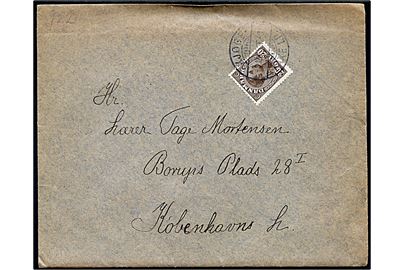 20 øre Chr. X på brev annulleret med bureau Kjøge - Faxe Lp. T.3 d. 3.12.1925 til København.