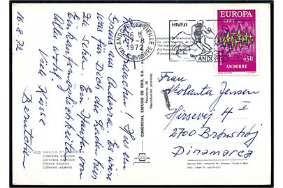 0,50 fr. Europa udg. på brevkort fra Andorre d. 17.8.1972 til Brønshøj, Danmark. 