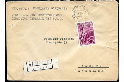 12 lek. single på anbefalet brev fra Tirane d. 11.11.1957 til Aarhus, Danmark.