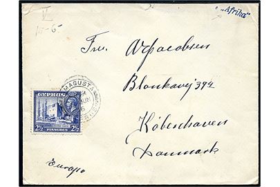 2½ Pia. George V på brev fra Famagusta d. 6.6.1936 til København, Danmark. Sendt fra sømand ombord på S/S Afrika.