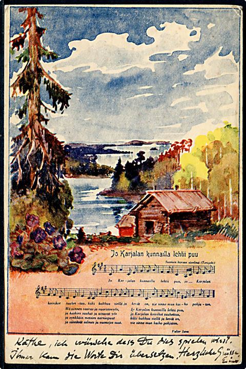50 pen. og 1,75 mk. Itä-Karjala provisorium på brevkort fra Äännislinna d. 6.12.1942 til Lund i Sverige. Finsk censur.