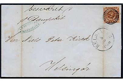 8 sk. 1858 udg. på skibsbrev fra Kjøbenhavn påskrevet pr. Dampskib annulleret med nr.stempel 24 og sidestemplet antiqua Helsingør d. 8.10.1860 til Helsingør.