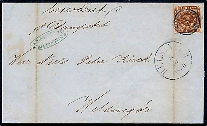 8 sk. 1858 udg. på skibsbrev fra Kjøbenhavn påskrevet pr. Dampskib annulleret med nr.stempel 24 og sidestemplet antiqua Helsingør d. 8.10.1860 til Helsingør.