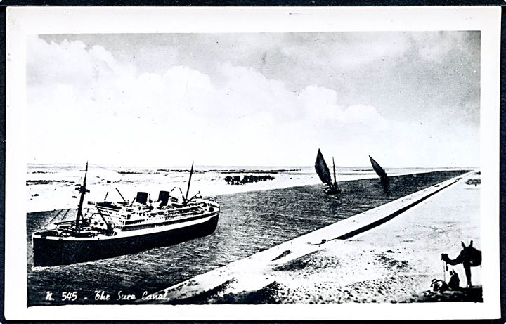 Egypten. Skiv sejler gennem Suez Kanalen.  Lehnert & Landrock u/no. 