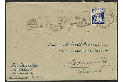 50 pfg. Karl Marx single på brev fra Halle d. 5.1.1949 til Nørresundby, Danmark.