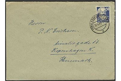 50 pfg. Karl Marx single på brev fra Aschersleben d. 24.12.1949 til København, Danmark.