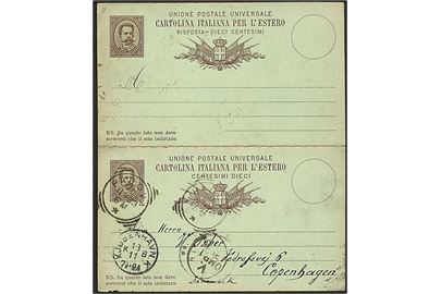 10+10 c. dobbelt helsagsbrevkort fra Padova d. 1.11.1893 til København, Danmark. Vedhængende ubenyttet svardel.
