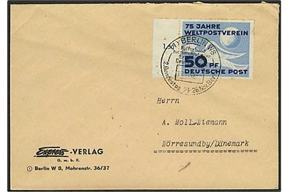50 pfg. Verdenspostforening single på brev fra Berlin d. 12.11.1949 til Nørresundby, Danmark.