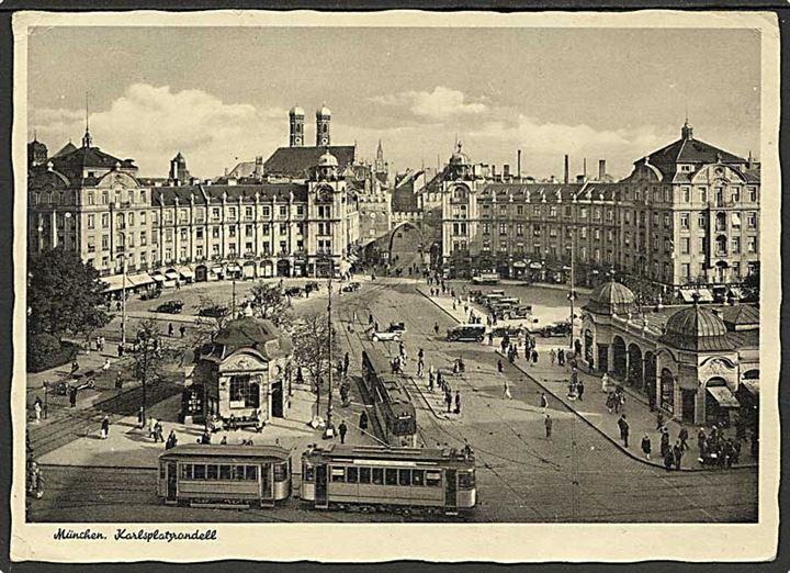 Sporvogne paa Karlplatzrondell i München, Tyskland. A. Lengauer no. 155.