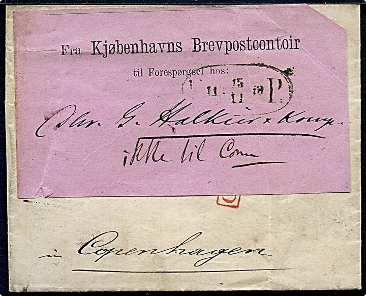 Fransk 25 c. Ceres (2) på brev Epernay d. 5.11.1873 til København, Danmark. Fejlagtigt åbnet og påsat violet Forespørgsels vignet fra Brevpostkontoret med ovalt fodpoststempel F:P: d. 15.11.1873. Flere stempler.