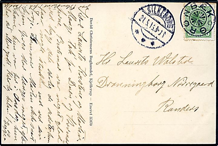 5 øre Chr. X på brevkort annulleret med stjernestempel GRØNBÆK og sidestemplet Silkeborg d. 21.5.1915 til Randers. Skilling: 1000,-