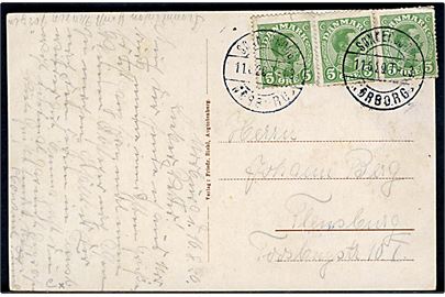 5 øre Chr. X (3) på brevkort fra Nordborg annulleret med bureau Sønderborg - Nørborg sn1 T.03 d. 11.8.1920 til Flensburg. Overfrankeret, da udlandsbrevkort en periode var 5 øre billigere end landsporto brevkort.